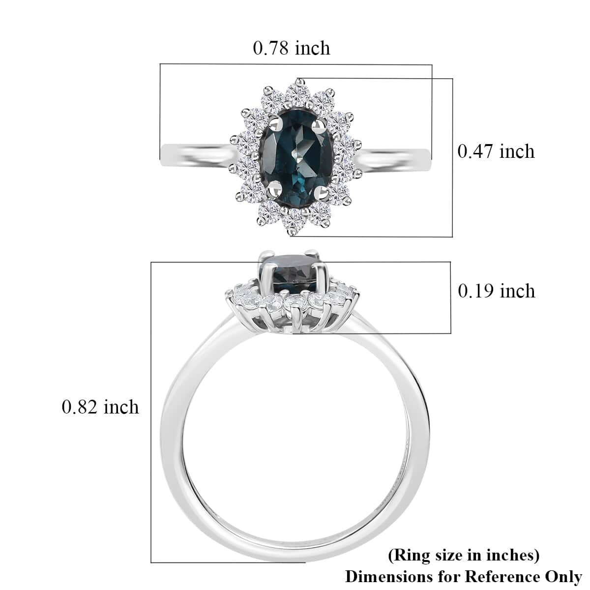 London Blue Topaz and White Zircon Sunburst Ring in Platinum Over Sterling Silver (Size 7.0) 1.40 ctw image number 5