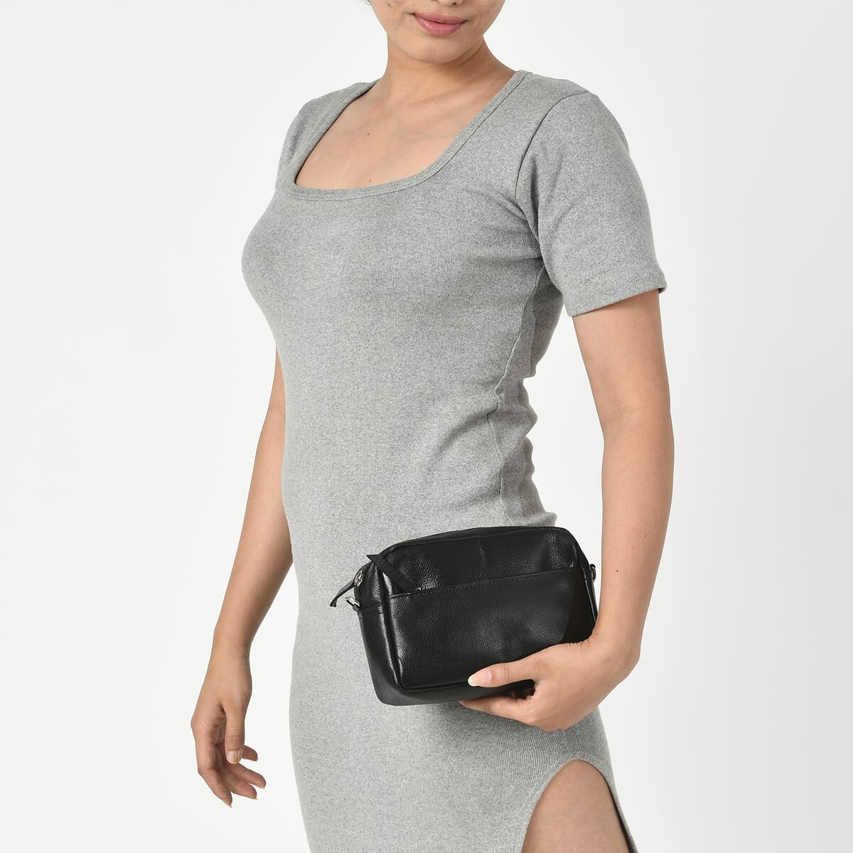 100% Genuine leather crossbody sling bag Color:Black Size:8Lx1.25Wx7H INCH image number 2