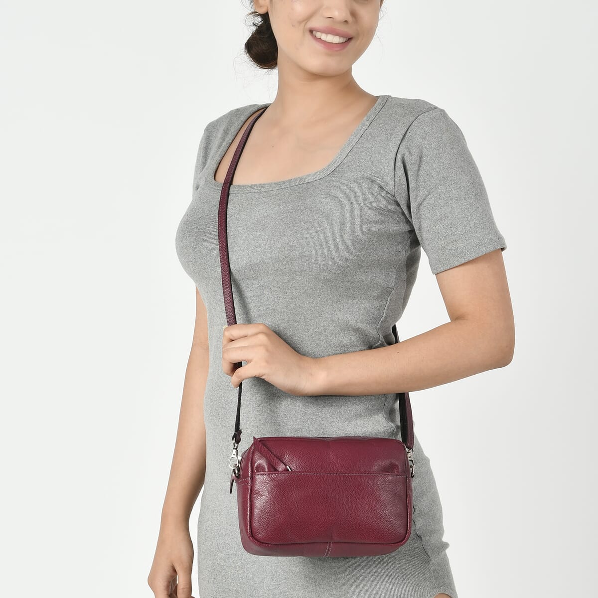 Burgundy Genuine Leather Crossbody Sling Bag image number 1