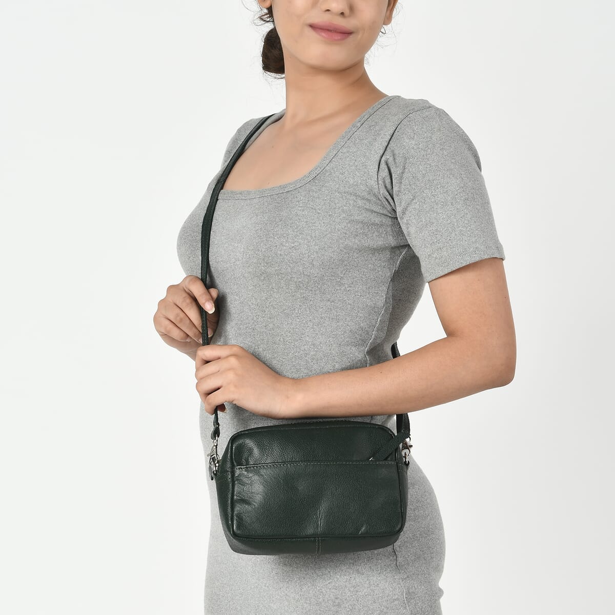 Green Genuine Leather Crossbody Sling Bag image number 1