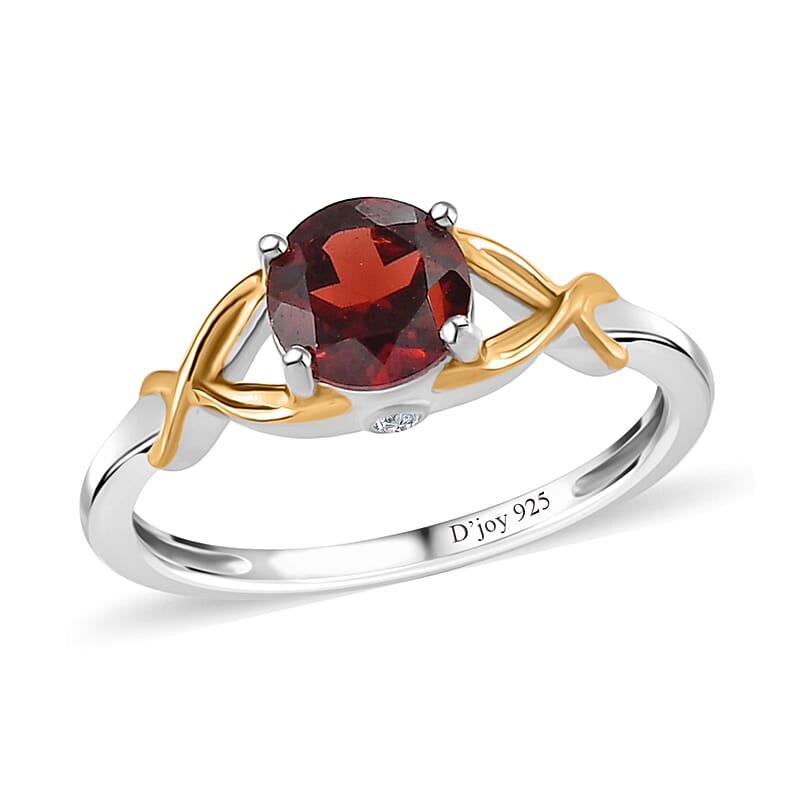 Mozambique Garnet and White Zircon Ring in 14K YG Over and Sterling Silver (Size 5.0) 1.15 ctw