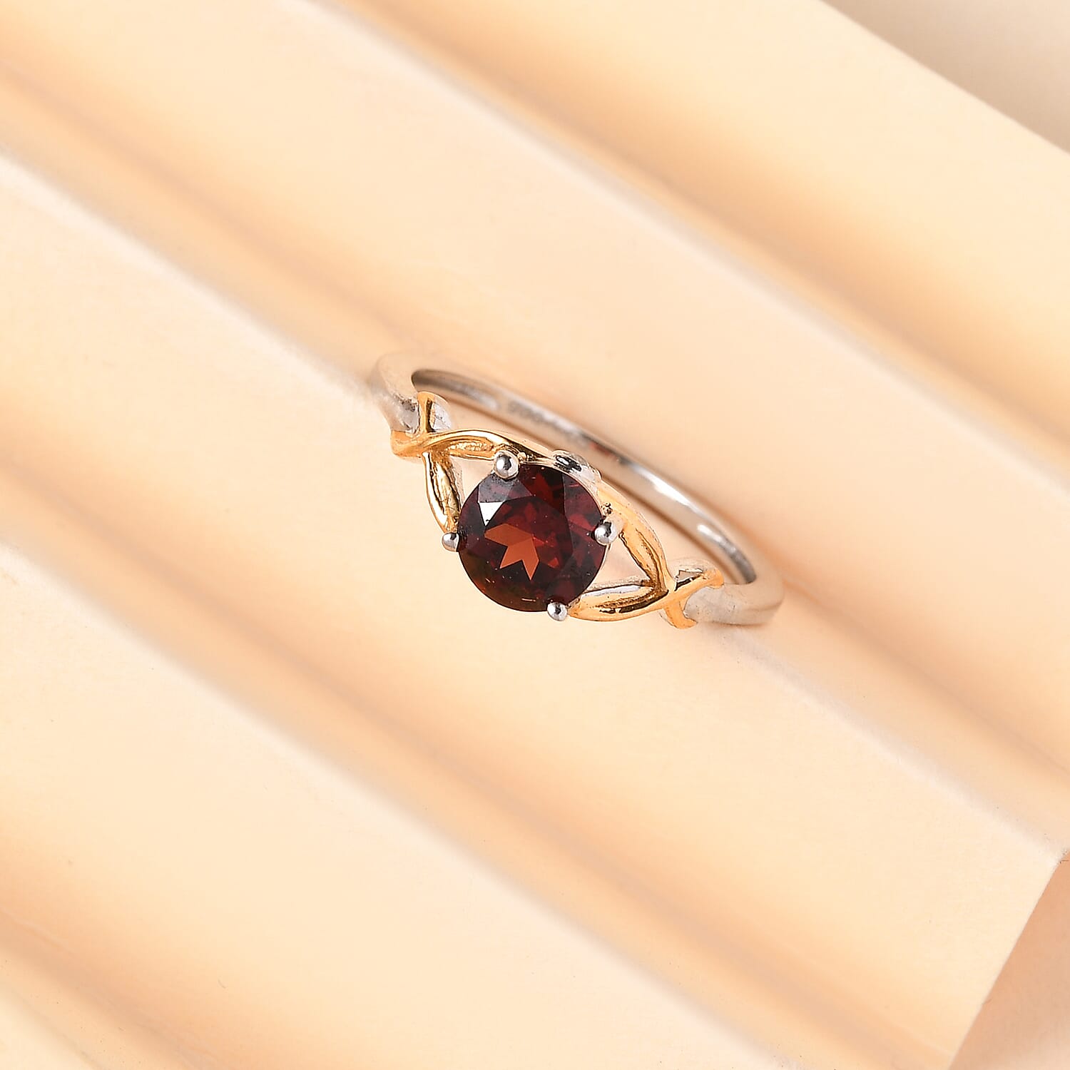 Mozambique Garnet and White Zircon Ring in 14K YG Over and Sterling Silver (Size 5.0) 1.15 ctw