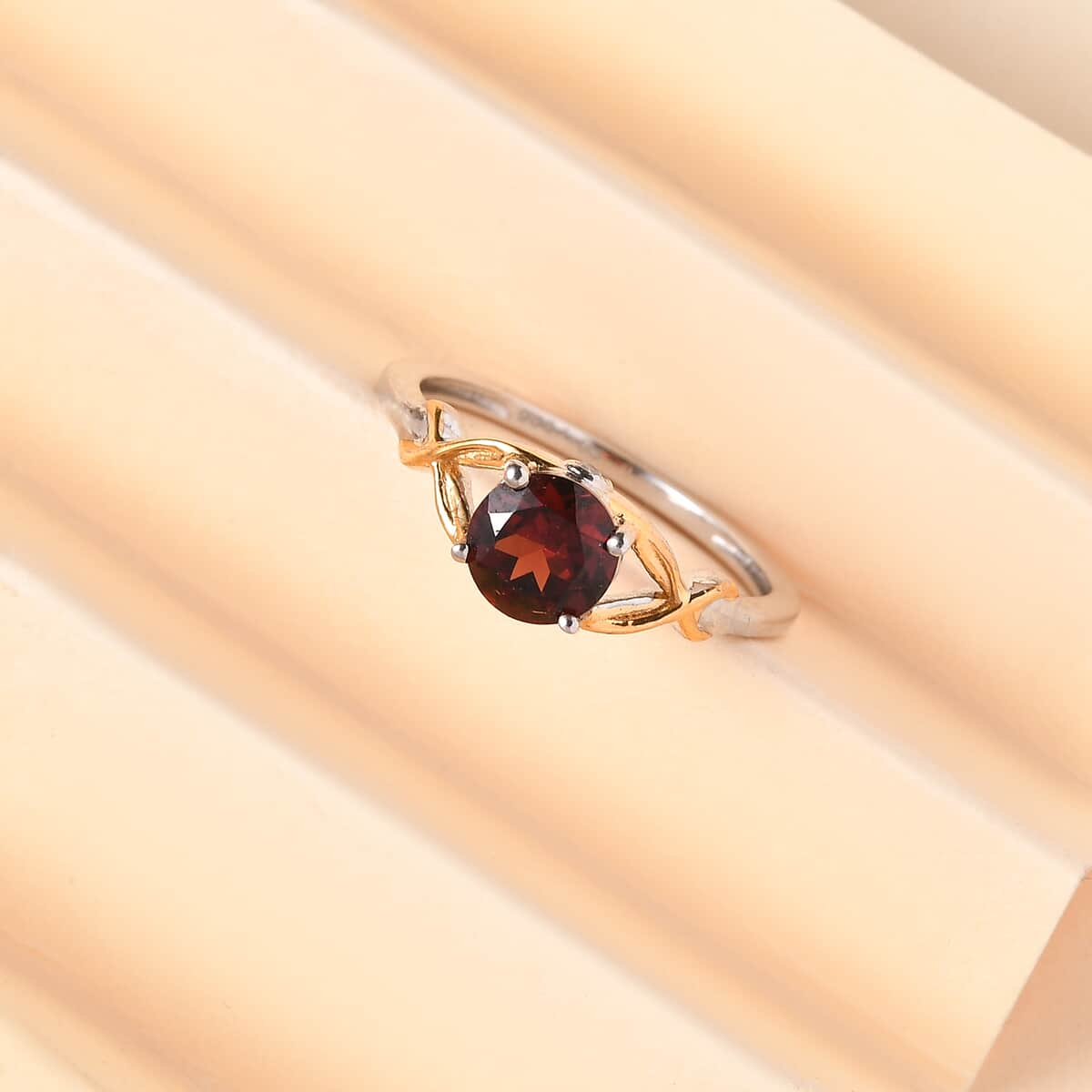 Mozambique Garnet and White Zircon Ring in 14K YG Over and Sterling Silver (Size 5.0) 1.15 ctw image number 1