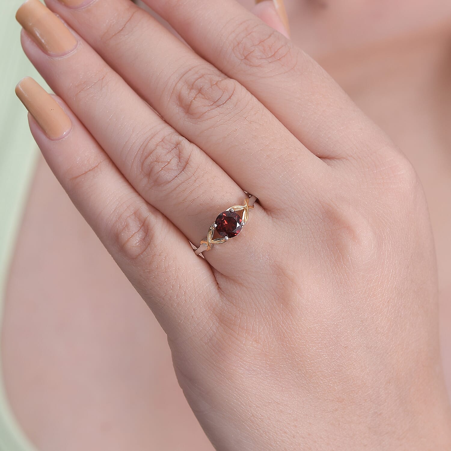 Mozambique Garnet and White Zircon Ring in 14K YG Over and Sterling Silver (Size 5.0) 1.15 ctw