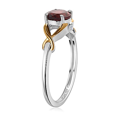 Mozambique Garnet and White Zircon Ring in 14K YG Over and Sterling Silver (Size 5.0) 1.15 ctw
