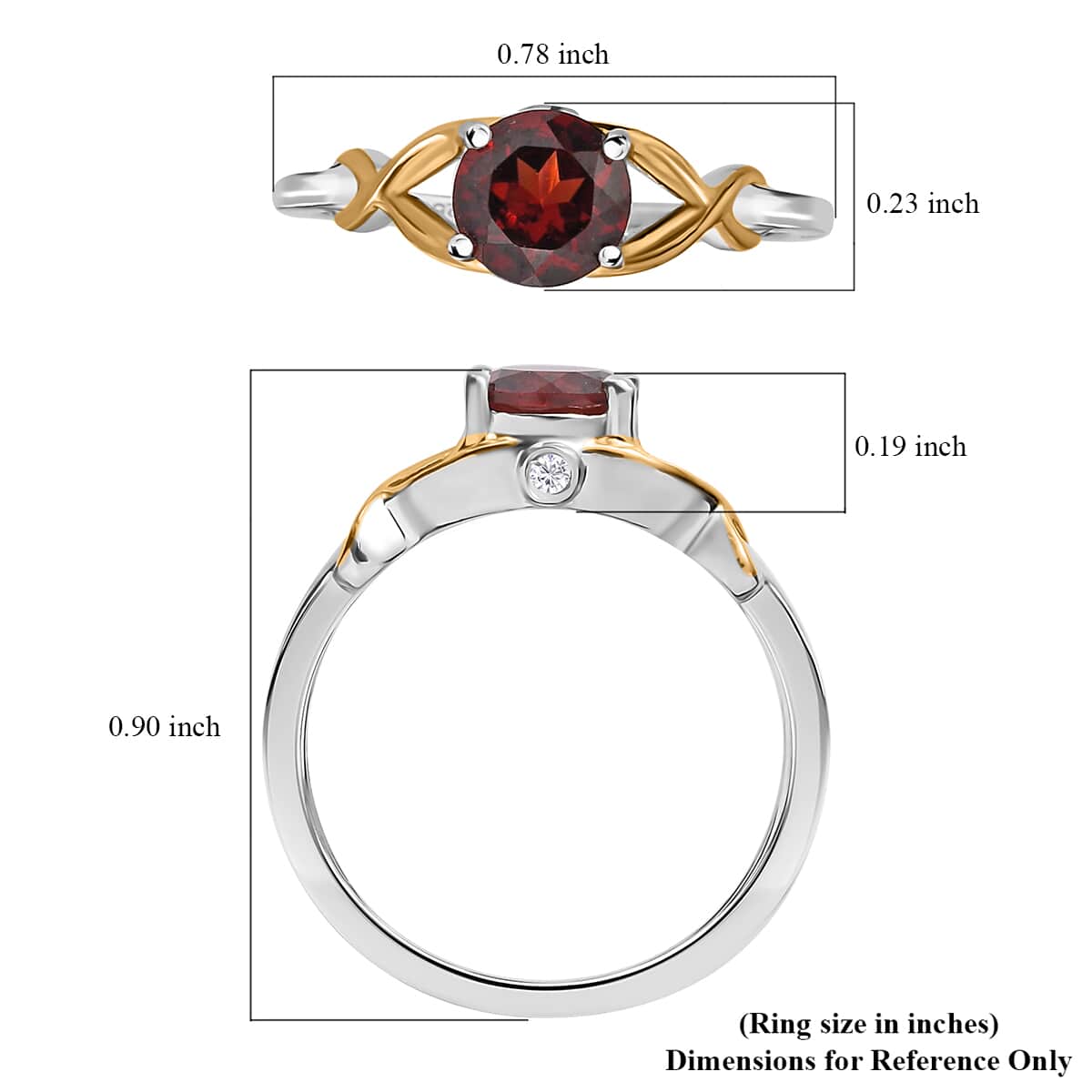 Mozambique Garnet and White Zircon Ring in 14K YG Over and Sterling Silver (Size 5.0) 1.15 ctw image number 5