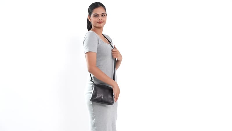 Black Genuine Leather Crossbody Sling Bag (8"x1.25"x7")