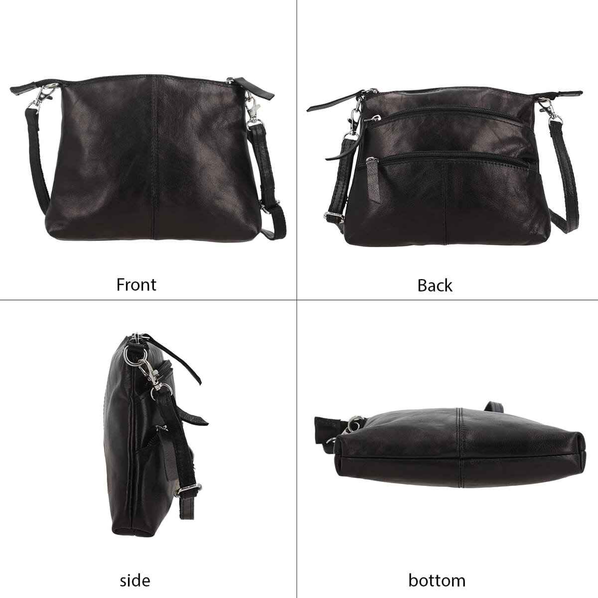 Black Genuine Leather Crossbody Sling Bag (8"x1.25"x7") image number 3