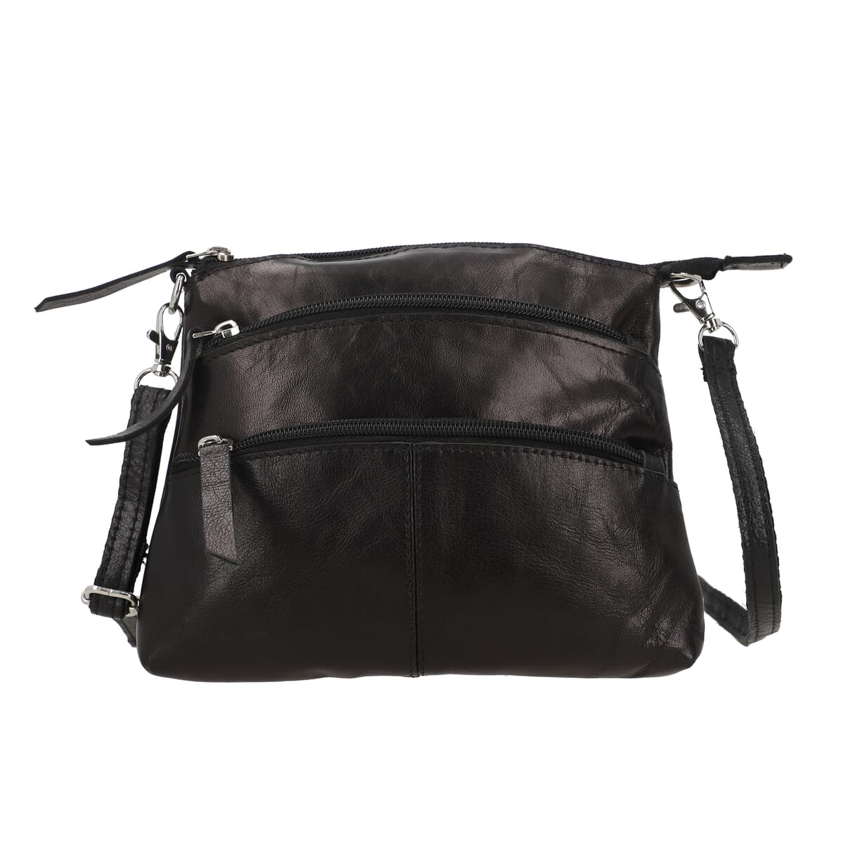 Black Genuine Leather Crossbody Sling Bag (8"x1.25"x7") image number 5