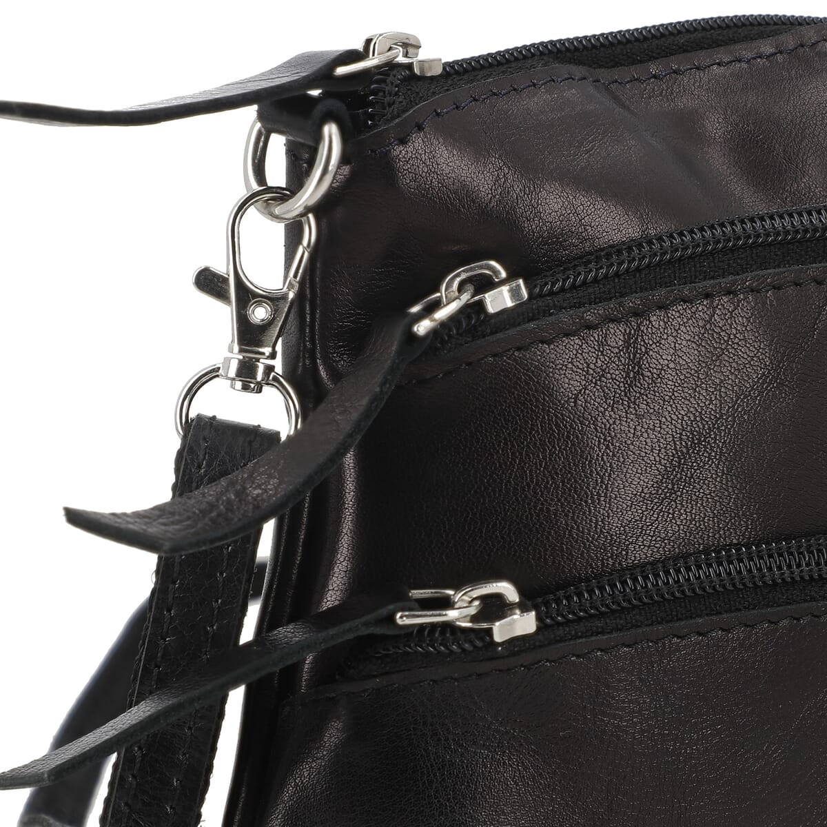 Black Genuine Leather Crossbody Sling Bag (8"x1.25"x7") image number 7