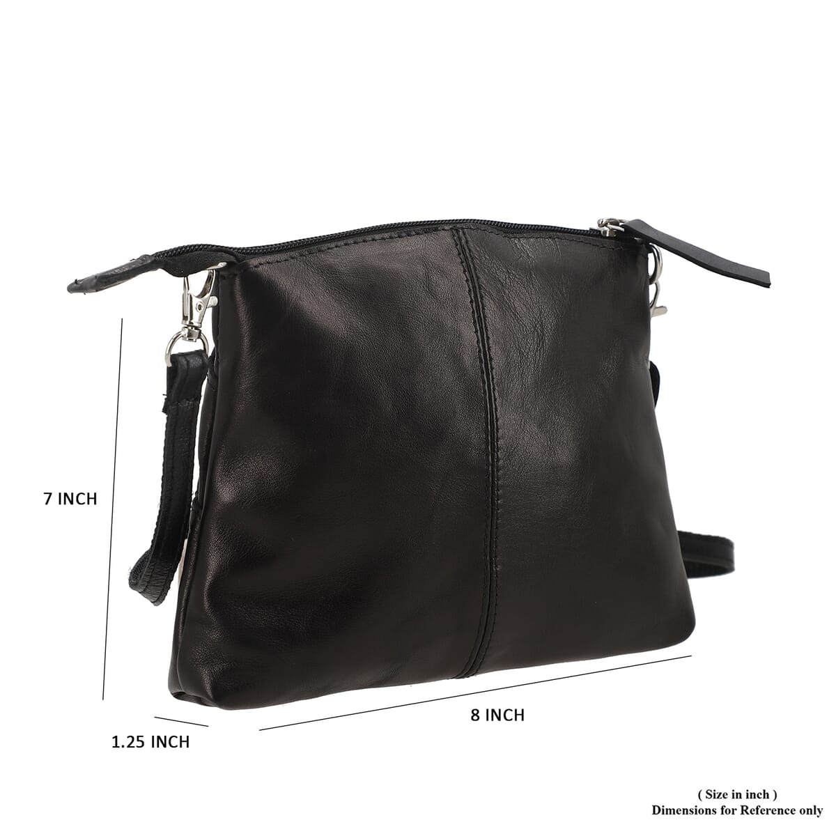 Black Genuine Leather Crossbody Sling Bag (8"x1.25"x7") image number 9