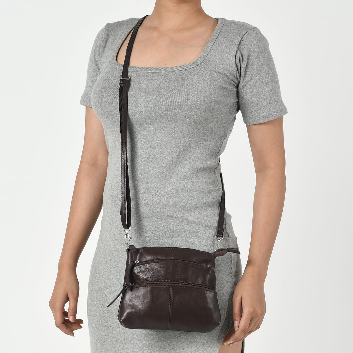 Brown Genuine Leather Crossbody Sling Bag image number 1