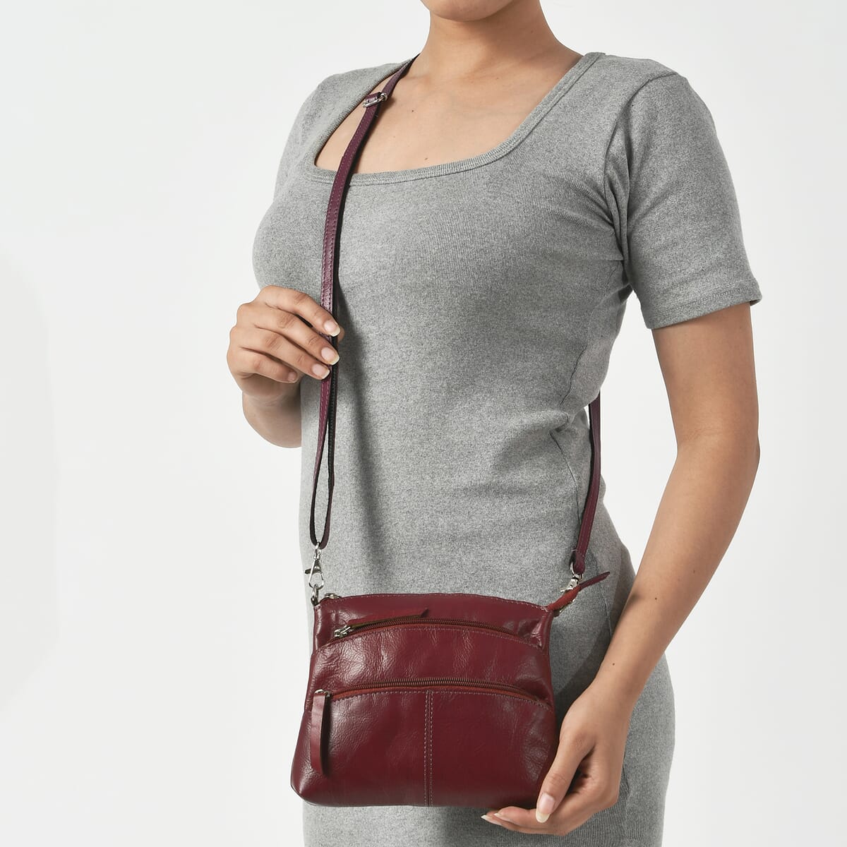 Burgundy Genuine Leather Crossbody Sling Bag image number 1