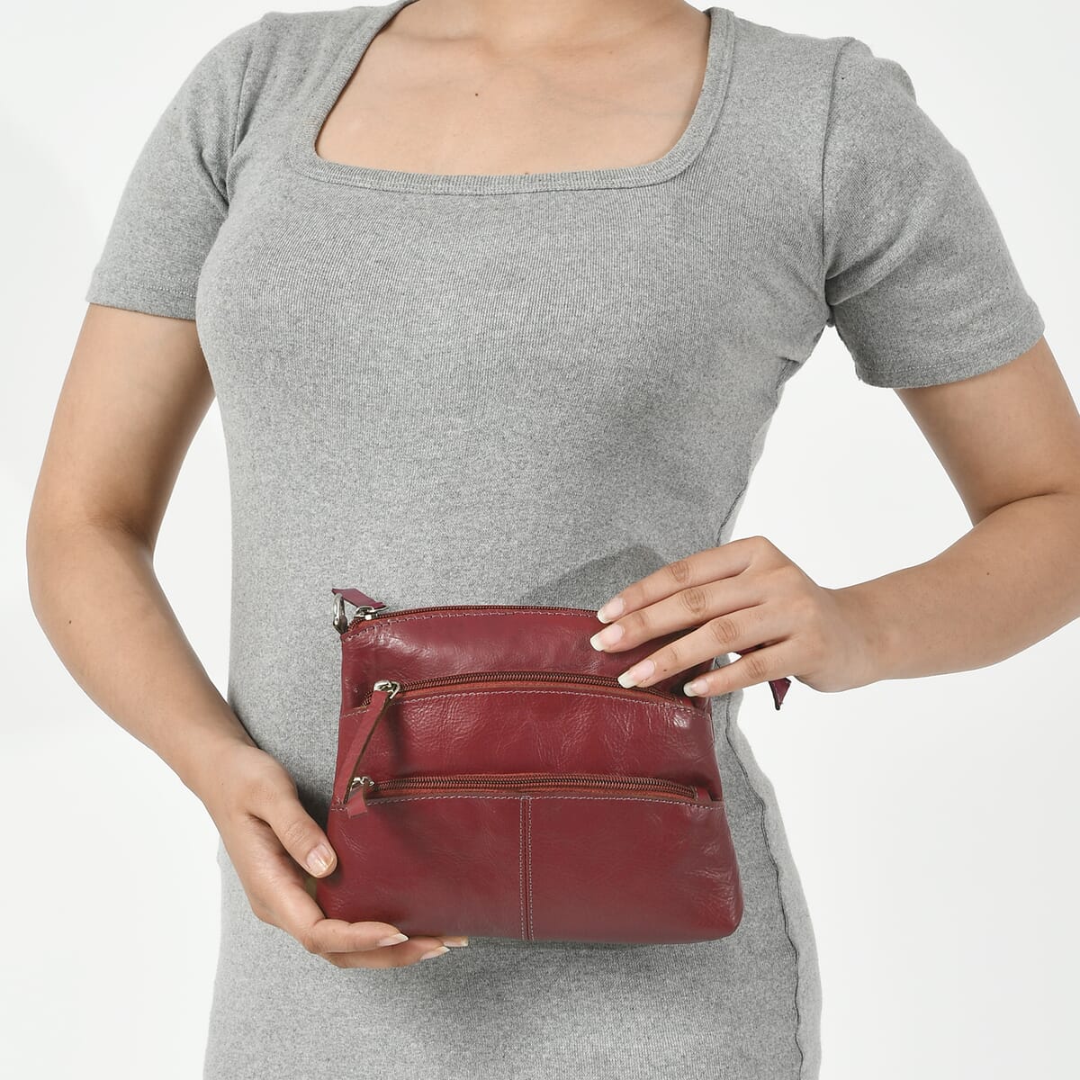 Burgundy Genuine Leather Crossbody Sling Bag image number 2