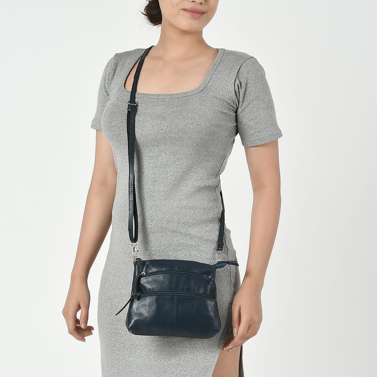 Blue Genuine Leather Crossbody Sling Bag image number 1