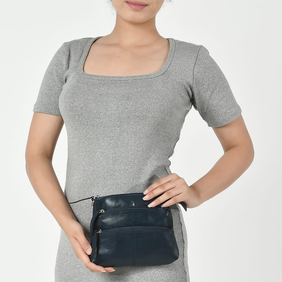 Blue Genuine Leather Crossbody Sling Bag image number 2