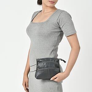 Gray Genuine Leather Crossbody Sling Bag