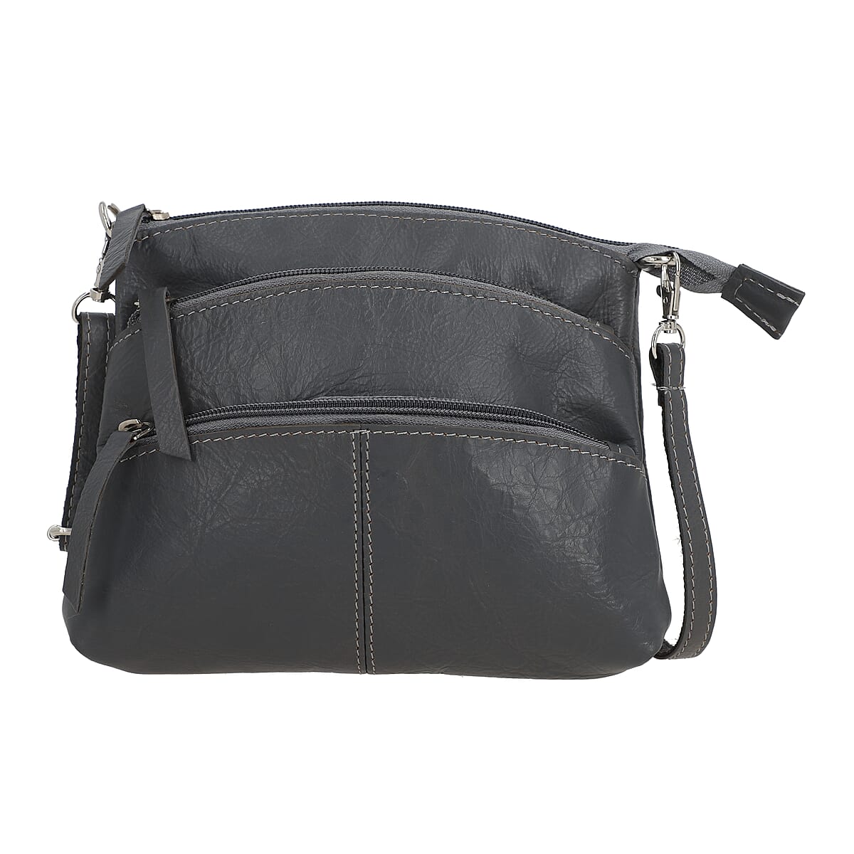 Gray Genuine Leather Crossbody Sling Bag image number 5