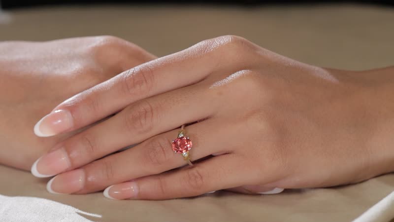 Padparadscha Quartz, White Zircon Ring in 14K YG Over and Sterling Silver (Size 5.0) 2.15 ctw