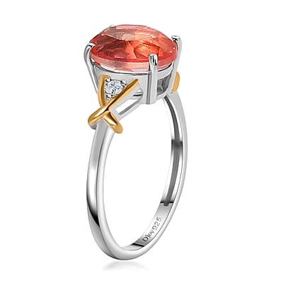 Padparadscha Quartz, White Zircon Ring in 14K YG Over and Sterling Silver (Size 5.0) 2.15 ctw