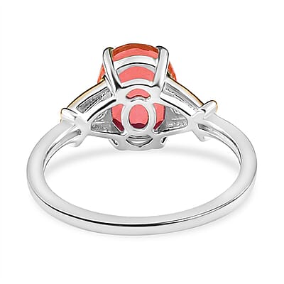 Padparadscha Quartz, White Zircon Ring in 14K YG Over and Sterling Silver (Size 5.0) 2.15 ctw