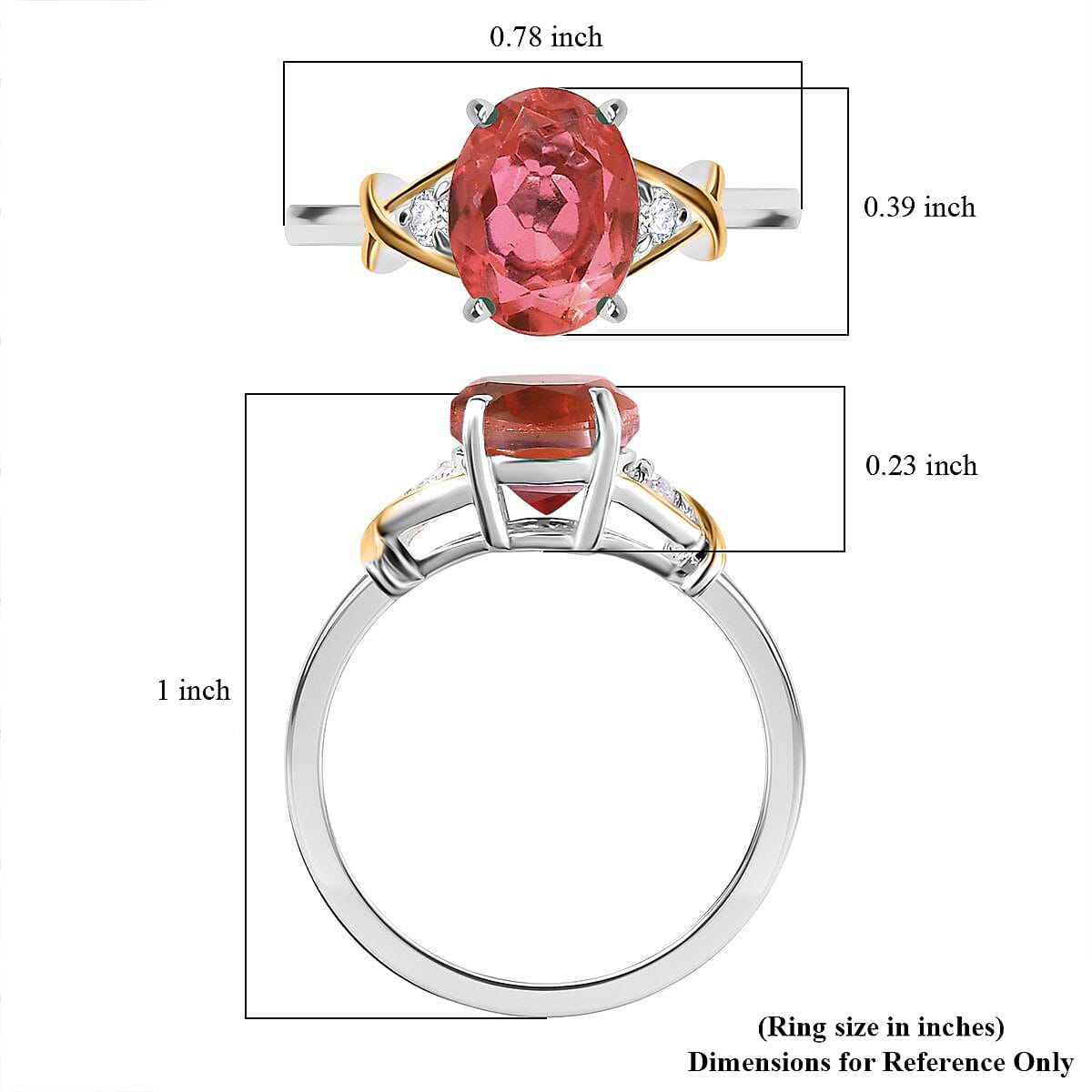 Padparadscha Quartz, White Zircon Ring in 14K YG Over and Sterling Silver (Size 5.0) 2.15 ctw