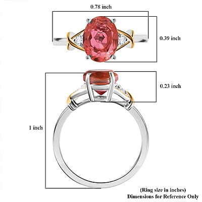 Padparadscha Quartz, White Zircon Ring in 14K YG Over and Sterling Silver (Size 5.0) 2.15 ctw