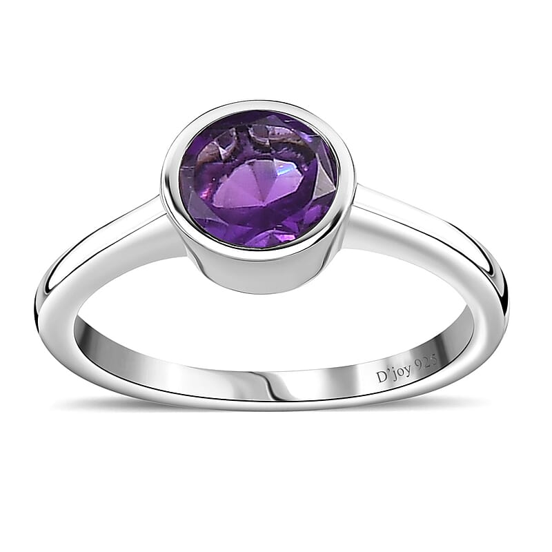 African Amethyst Solitaire Ring in Platinum Over Sterling Silver (Size 5) 0.75 ctw