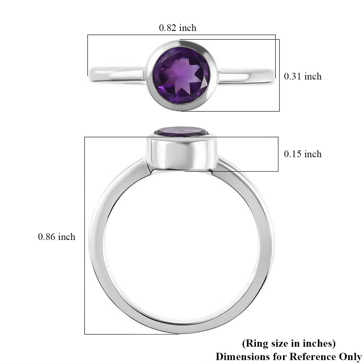 African Amethyst Solitaire Ring in Platinum Over Sterling Silver (Size 8.0) 0.75 ctw image number 5