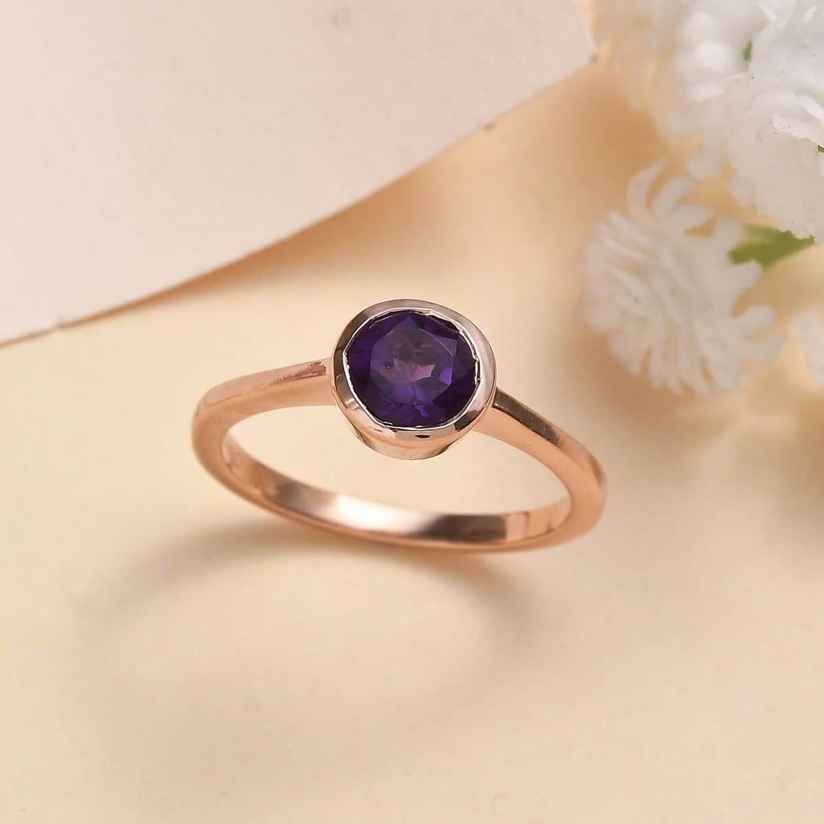 African Amethyst Solitaire Ring in Vermeil Rose Gold Over Sterling Silver (Size 6.0) 0.75 ctw image number 1