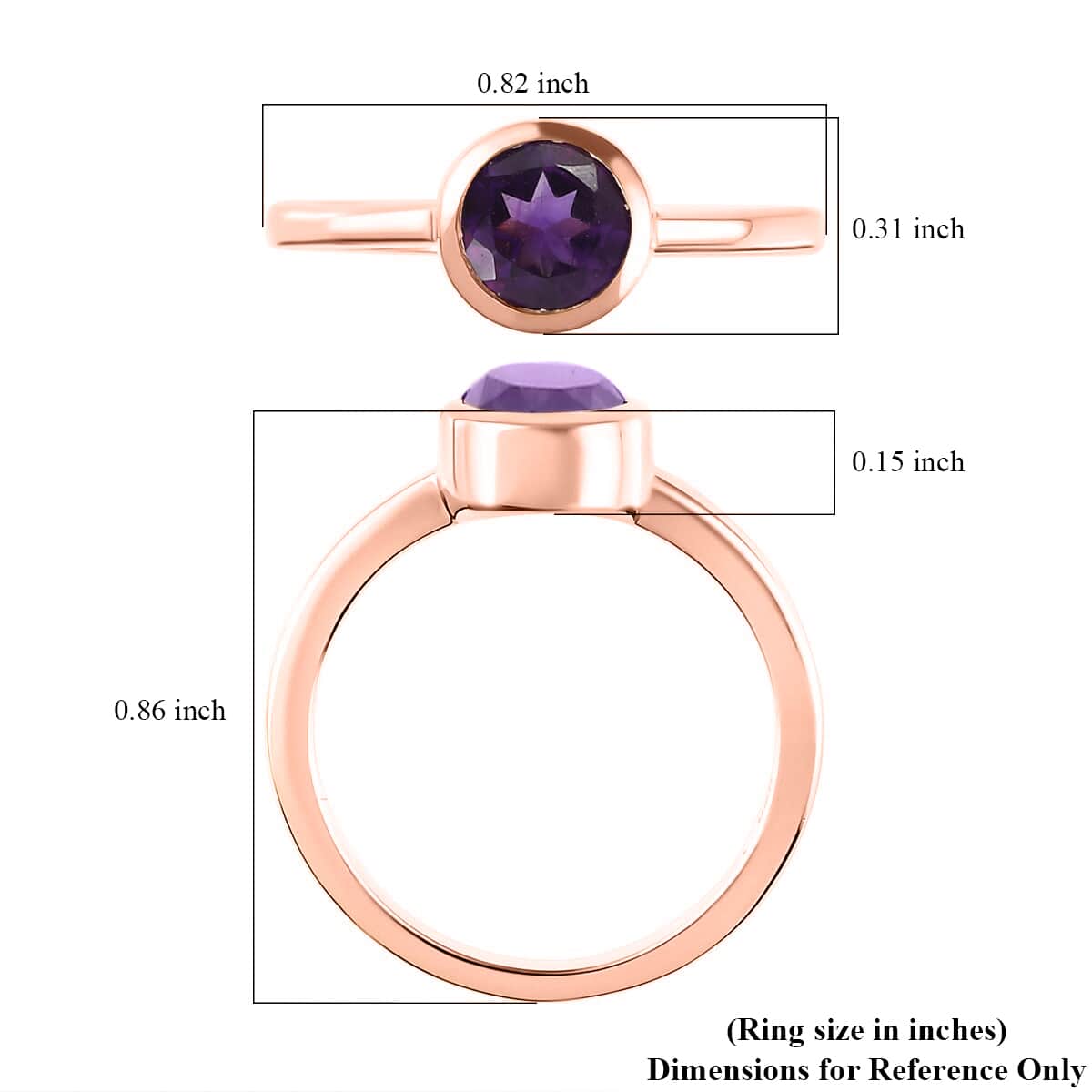 African Amethyst Solitaire Ring in Vermeil Rose Gold Over Sterling Silver (Size 6.0) 0.75 ctw image number 5