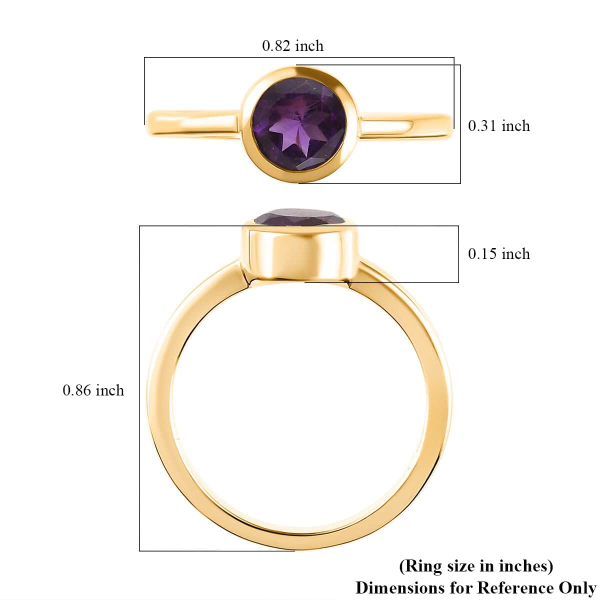 African Amethyst Solitaire Ring in Vermeil Yellow Gold Over Sterling Silver (Size 8.0) 0.75 ctw image number 5