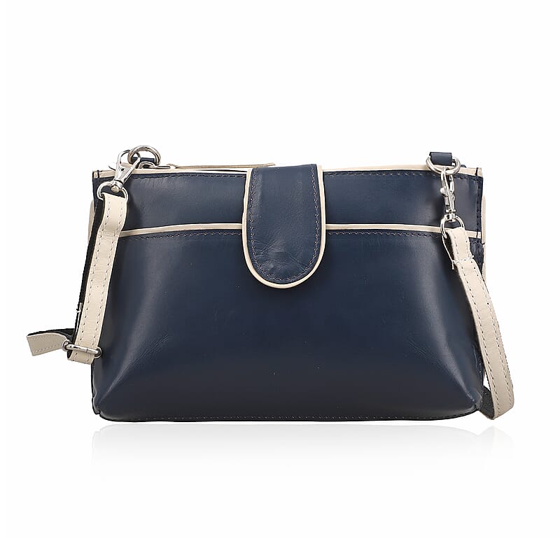 Blue Genuine Leather Crossbody Sling Bag
