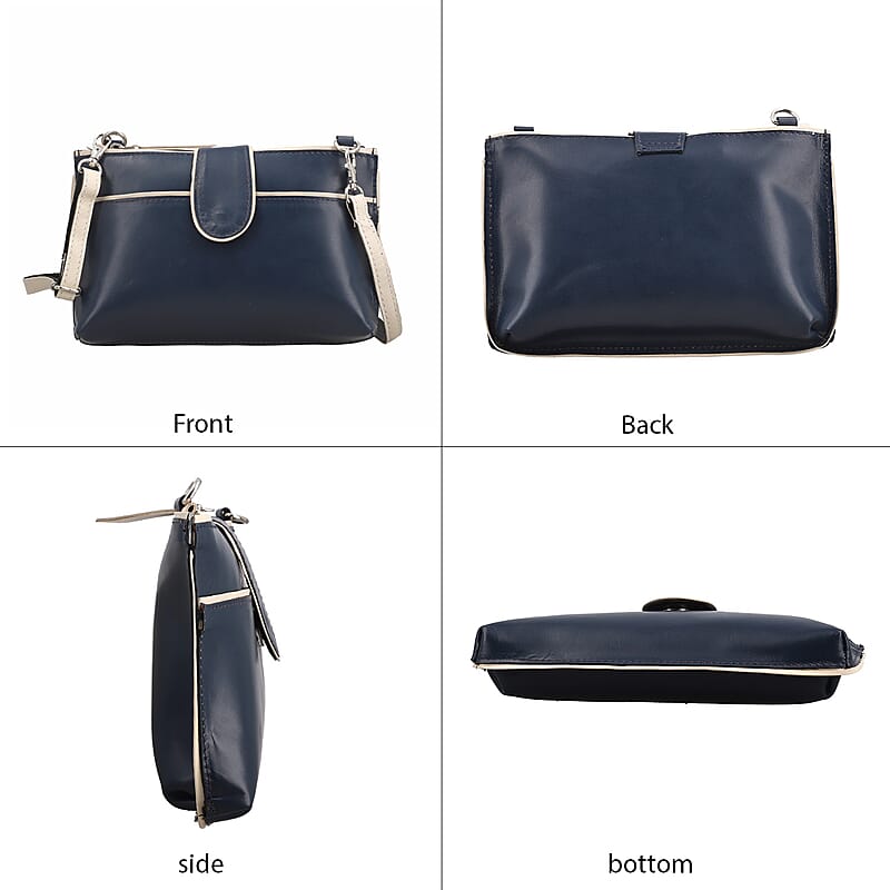 Blue Genuine Leather Crossbody Sling Bag