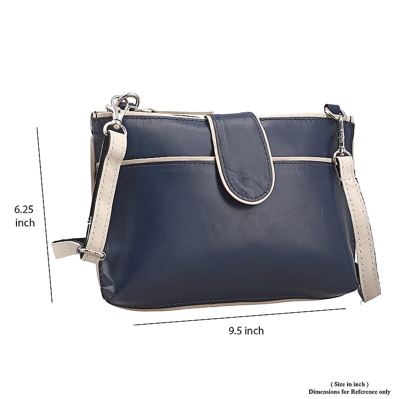 Blue Genuine Leather Crossbody Sling Bag