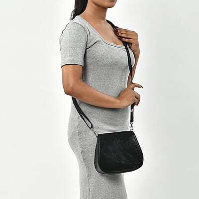 Black Genuine Leather Crossbody Sling Bag