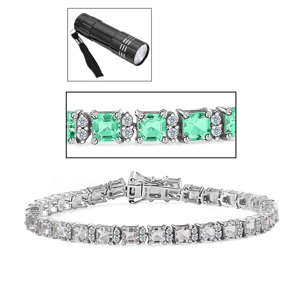 Asscher Cut Mexican Hyalite Opal and White Zircon Tennis Bracelet in Platinum Over Sterling Silver (7.25 In) with Free UV Flash Light 9.00 ctw image number 0