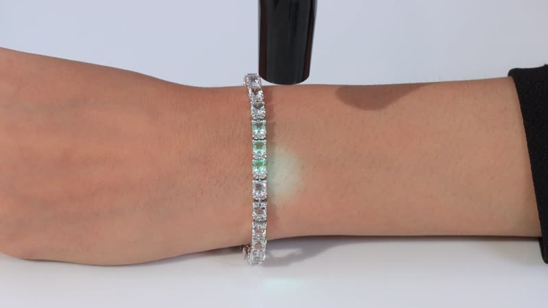 Asscher Cut Mexican Hyalite Opal and White Zircon Tennis Bracelet in Platinum Over Sterling Silver (7.25 In) with Free UV Flash Light 9.00 ctw
