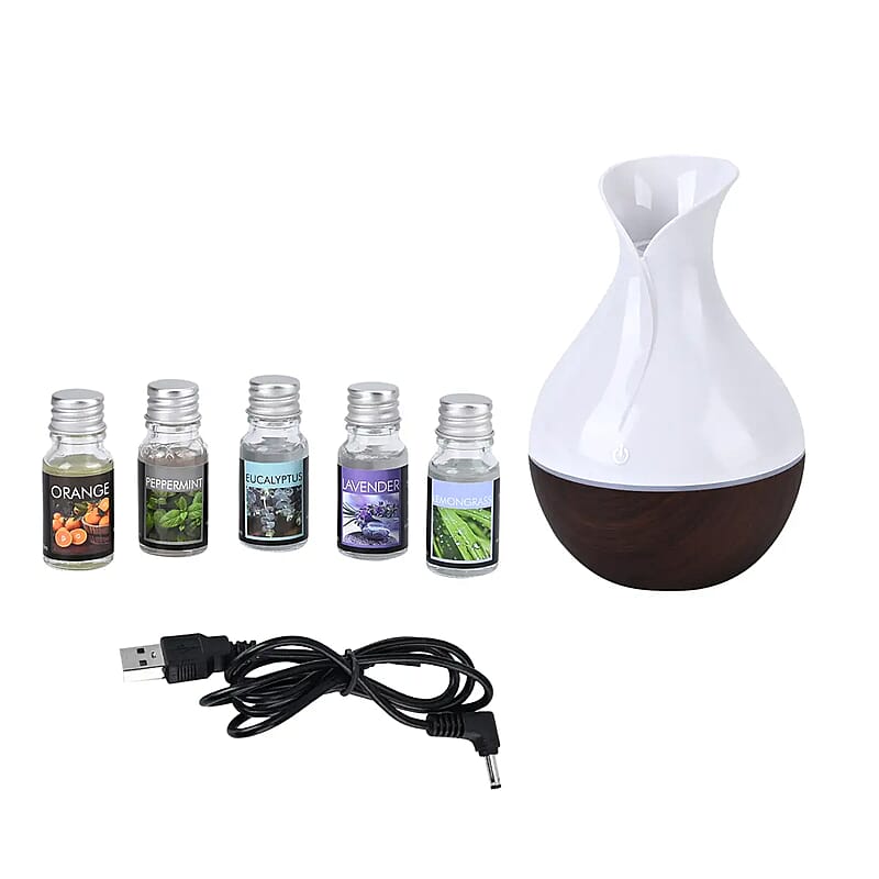 Portable Mini Air Humidifier with 5 Essential Oil and RGB Light (Powered by USB Cable)
