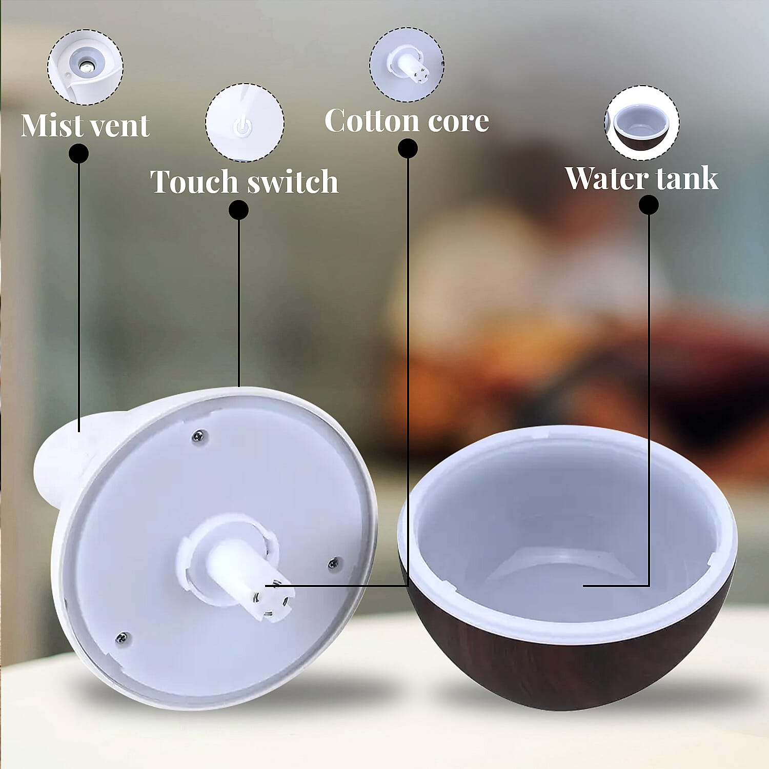 Portable Mini Air Humidifier with 5 Essential Oil and RGB Light (Powered by USB Cable)