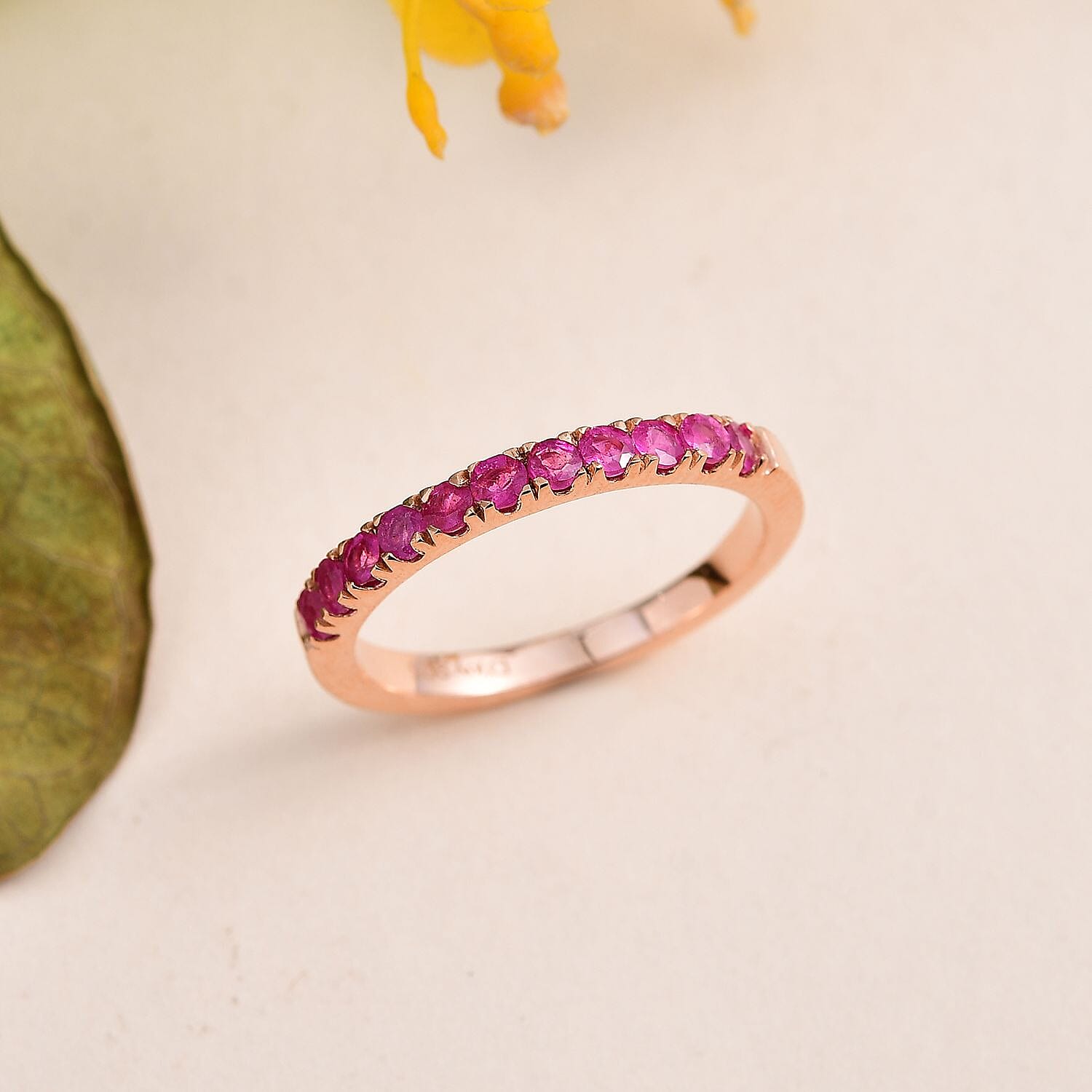 Niassa Ruby (FF) Ring in Vermeil Rose Gold Over Sterling Silver (Size 6.0) 0.55 ctw