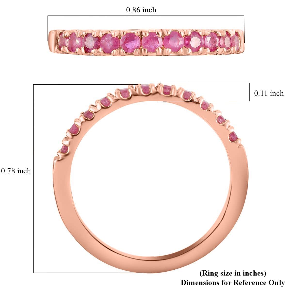 Niassa Ruby (FF) Ring in Vermeil Rose Gold Over Sterling Silver (Size 6.0) 0.55 ctw image number 5