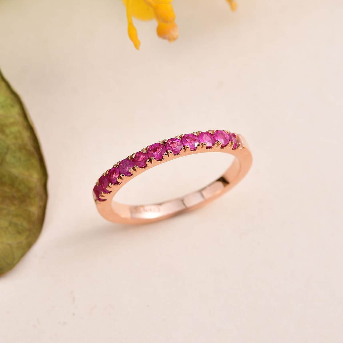 Niassa Ruby (FF) Ring in Vermeil Rose Gold Over Sterling Silver (Size 7.0) 0.55 ctw image number 1