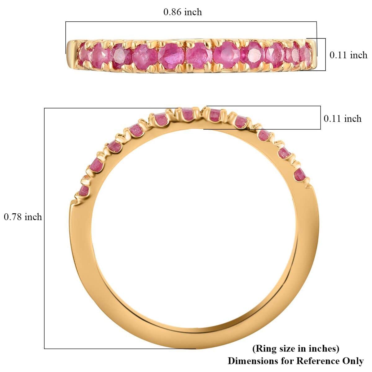 Niassa Ruby (FF) Ring in Vermeil Yellow Gold Over Sterling Silver (Size 6.0) 0.55 ctw image number 5