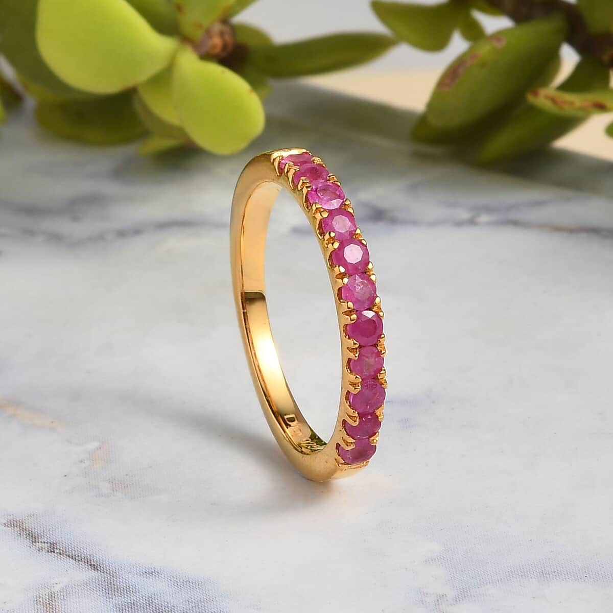 Niassa Ruby (FF) Ring in Vermeil Yellow Gold Over Sterling Silver (Size 7.0) 0.55 ctw image number 1