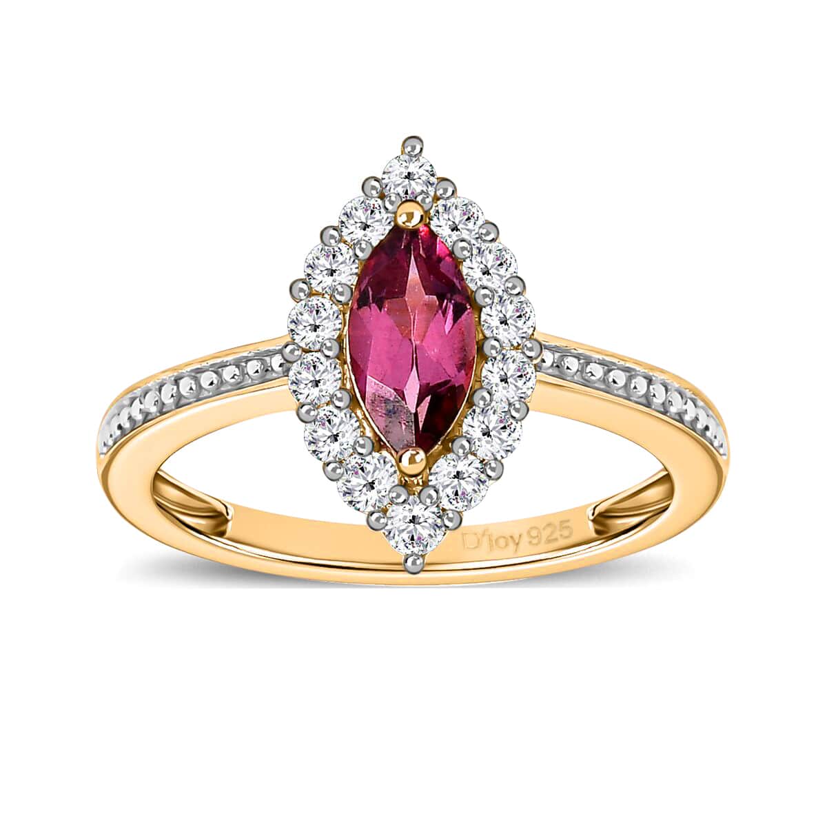 Tanzanian Wine Garnet, White Zircon Halo Ring in Vermeil YG Over Sterling Silver (Size 6.0) 1.20 ctw image number 0