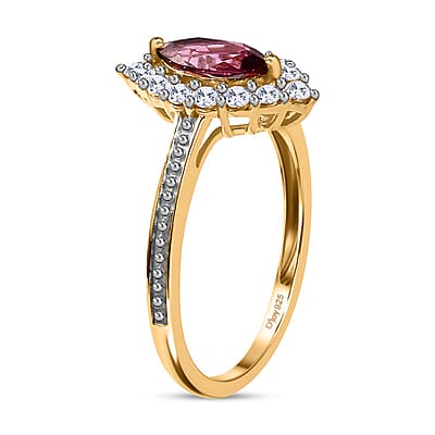Tanzanian Wine Garnet and White Zircon Halo Ring in Vermeil Yellow Gold Over Sterling Silver (Size 5.0) 1.20 ctw