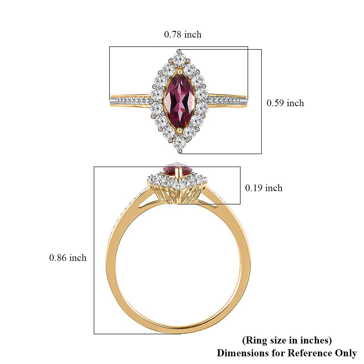 Tanzanian Wine Garnet and White Zircon Halo Ring in Vermeil Yellow Gold Over Sterling Silver (Size 5.0) 1.20 ctw
