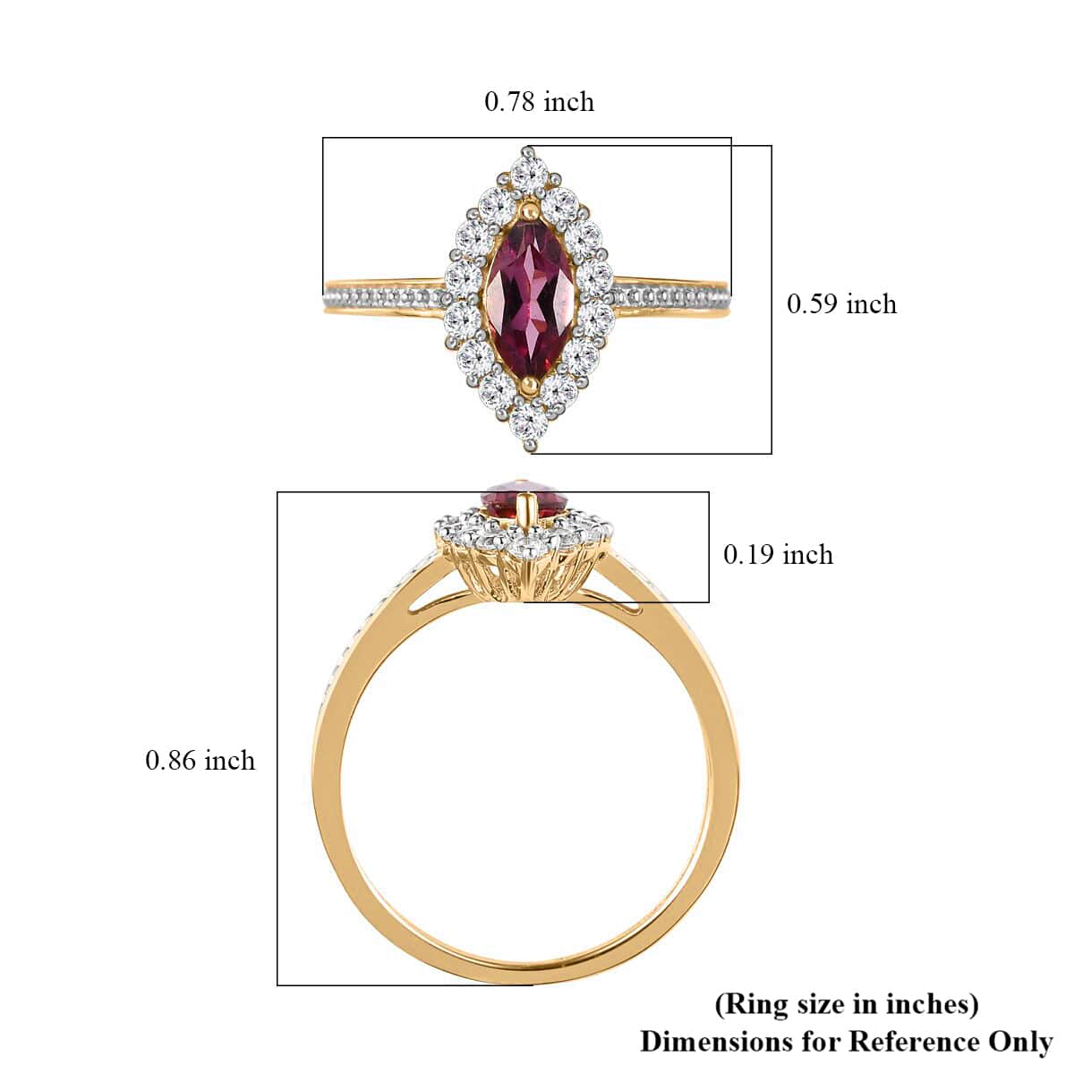 Tanzanian Wine Garnet, White Zircon Halo Ring in Vermeil YG Over Sterling Silver (Size 6.0) 1.20 ctw image number 5