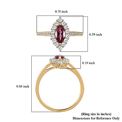 Tanzanian Wine Garnet and White Zircon Halo Ring in Vermeil Yellow Gold Over Sterling Silver (Size 5.0) 1.20 ctw